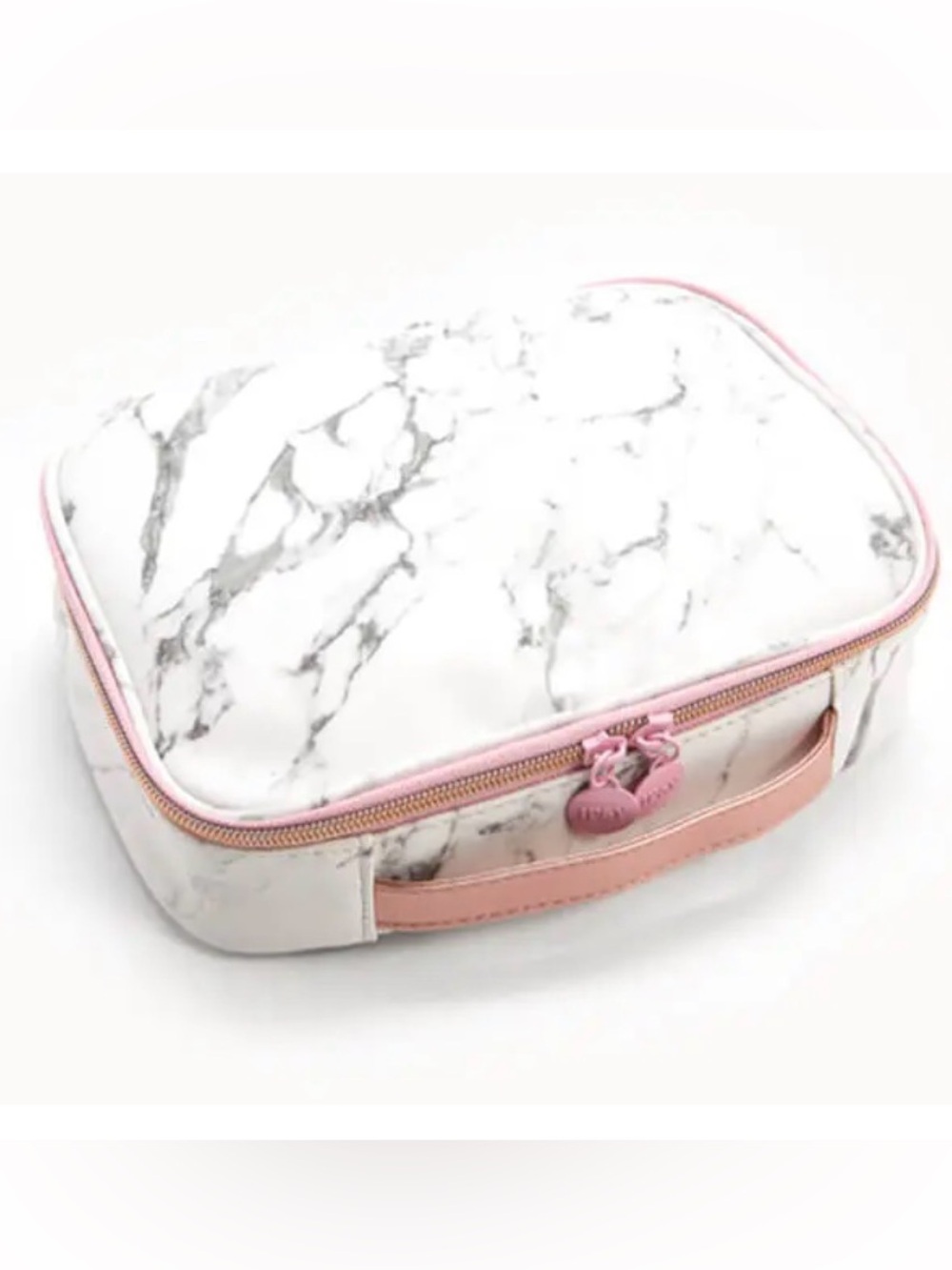 IPSY  White Marble Cosmetic Pouch with Pink Zipper